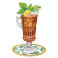 Illustration of a glass of iced tea with lemon and mint