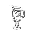 Illustration of glass of mulled wine in doodle style