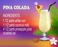 glass of Pina Colada cocktail with ingredients on sunset background