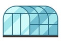 Illustration of glass or plastic greenhouse. Gardening equipment and building.