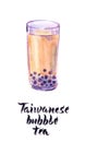 Illustration of glass of Taiwanese bubble tea