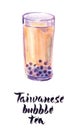 Illustration of glass of Taiwanese bubble tea