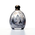 A glass vase with a winter landscape inside