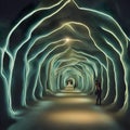 The Glimmering Tunnels, a network of luminescent caves inhabited by glow-in-the-dark creatures