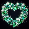 illustration of glittering emeralds and gemstones in a heart shape