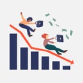 Illustration of global economic impacts, recession, economy graph chart down. Bankrupt concept. People or businessmans falls down Royalty Free Stock Photo
