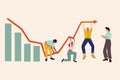 Illustration of global economic impacts, recession, economy graph chart down. Bankrupt concept. People trying to keep downward Royalty Free Stock Photo