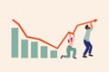 Illustration of global economic impacts, recession, economy graph chart down. Bankrupt concept. People trying to keep downward Royalty Free Stock Photo