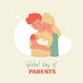 Illustration for global Parents Day. Parents holding a child in their arms