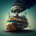 Illustration of global warming and pollution concept. The climate change on the earth. Enviornment and enviornmental problems, Royalty Free Stock Photo