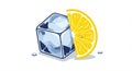 An illustration of a glossy blue ice cube next to a bright yellow lemon slice. The ice Royalty Free Stock Photo