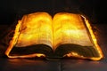 Illustration of glowing open Bible scroll. Generative AI. Royalty Free Stock Photo
