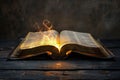 Illustration of glowing open Bible scroll. Generative AI. Royalty Free Stock Photo
