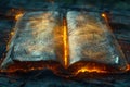 Illustration of glowing open Bible scroll. Generative AI. Royalty Free Stock Photo