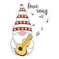 Illustration of a gnome playing romantic music on his guitar