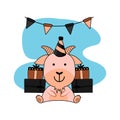 Illustration goat birthday design character