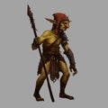 Illustration of a goblin using simple clothing and a spear