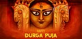 Goddess Durga Face in Happy Durga Puja Subh Navratri Indian religious header banner background