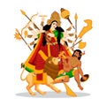 Illustration of goddess durga in happy durga puja and shubh navratri, maa durga kill mahishasura