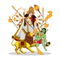 Illustration of goddess durga indian god in happy durga puja and shubh navratri, india religion maa durga kill mahishasura