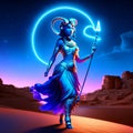 Illustration of the goddess of love in the desert with a glowing neon sign generative AI