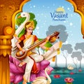 Illustration of Goddess Saraswati for Vasant Panchami Puja of India Royalty Free Stock Photo