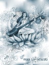 Goddess of Wisdom Saraswati for Vasant Panchami India festival background