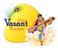 Illustration of Goddess of Wisdom Saraswati for Vasant Panchami India festival background