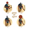 Illustration of the gods and symbols of ancient Egypt isolated against the background of the scarab beetle. Egyptian