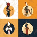 Illustration of the gods and symbols of ancient Egypt isolated against the vintage background. Egyptian gods and godness Royalty Free Stock Photo