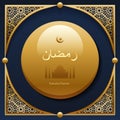 Illustration gold arabesque background Ramadan, greeting, happy month