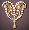 gold brooch with precious stones. Filigree victori