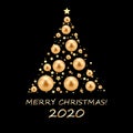 illustration gold Christmas tree. Holiday background with baubles and star. Festive evening. Great mood. eps 10