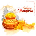 Gold coin in pot for Dhanteras celebration on Happy Dussehra light festival of India background Royalty Free Stock Photo