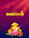 Gold coin in pot for Dhanteras celebration on Happy Dussehra light festival of India background Royalty Free Stock Photo