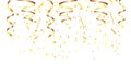 Gold confetti and ribbons celebration isolated on white background Royalty Free Stock Photo
