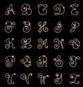 gold handwritten font with filigree shiny