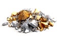 Illustration of gold, silver metal raw materials on white background