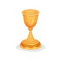 Flat vector icon of golden chalice used in Christian ceremonies. Liturgical vessel for sacramental wine or holy