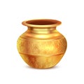Golden copper pot for holy kalash used in Indian religious festival like ghatashtapana, Navratri, Diwali and wedding on