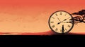 Illustration of Golden Hour Clock with Silhouette of a Man