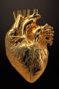 Illustration of golden human heart. Generative Ai.