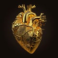 Illustration of golden human heart. Generative Ai.