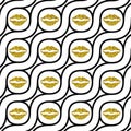 Illustration of golden lips and black wavy diagonal lines on a white background