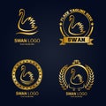 Golden swans icon set collection