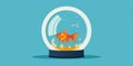Illustration of a goldfish in an aquarium. Blue background. Generative AI