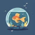 Illustration of a goldfish in a small glass aquarium.