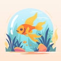 Illustration of a goldfish in a small glass aquarium.