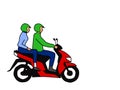 illustration of a good motorcyclist, complete with wearing a head safety helmet