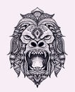 Illustration gorilla head mandala ornament style